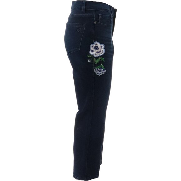 NWT DG2 DIANE GILMAN STRETCH EMBROIDERED STRAIGHT-LEG JEANS INDIGO 0T (TALL) - Picture 4 of 7
